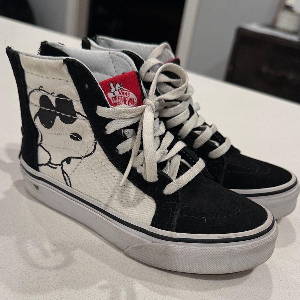 Vans Kids Sk8 High-Top Sneakers - Black and White with Joe cool Snoopy Design